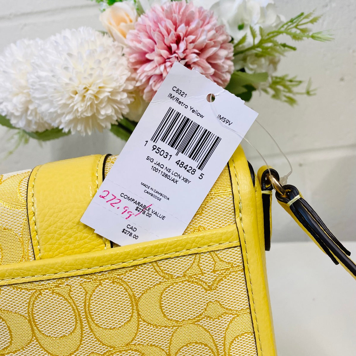 Coach C8321 North/South Lonnie Crossbody In Signature Jacquard In Retro Yellow Coach C8321 North/South Lonnie Crossbody In Signature Jacquard In Retro Yellow
